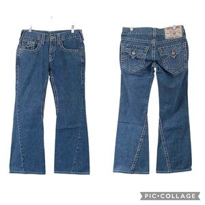 True Religion Joey Big T Women's Medium Wash Mid Rise Jeans Flare Leg Size 30”